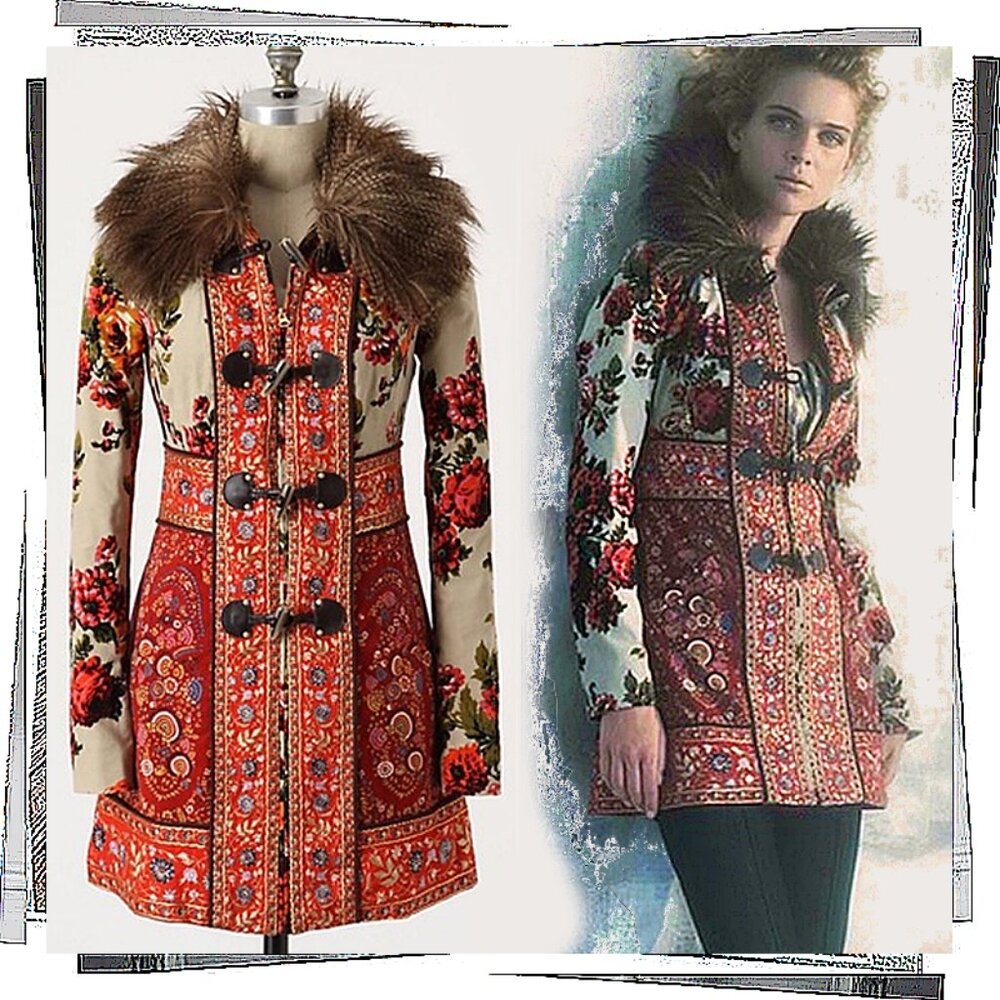Vintage 2010  Rare Karelia Velvet Embroidered Red Coat / Jacket (4) by Elevenses - Picture 2 of 16